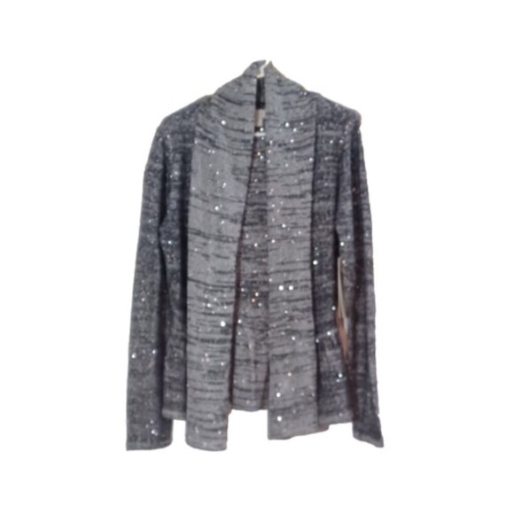 Laura Ashley Cardigan Size Medium Silver and Black Sequin Open Front NWT $102RTL - Picture 1 of 9